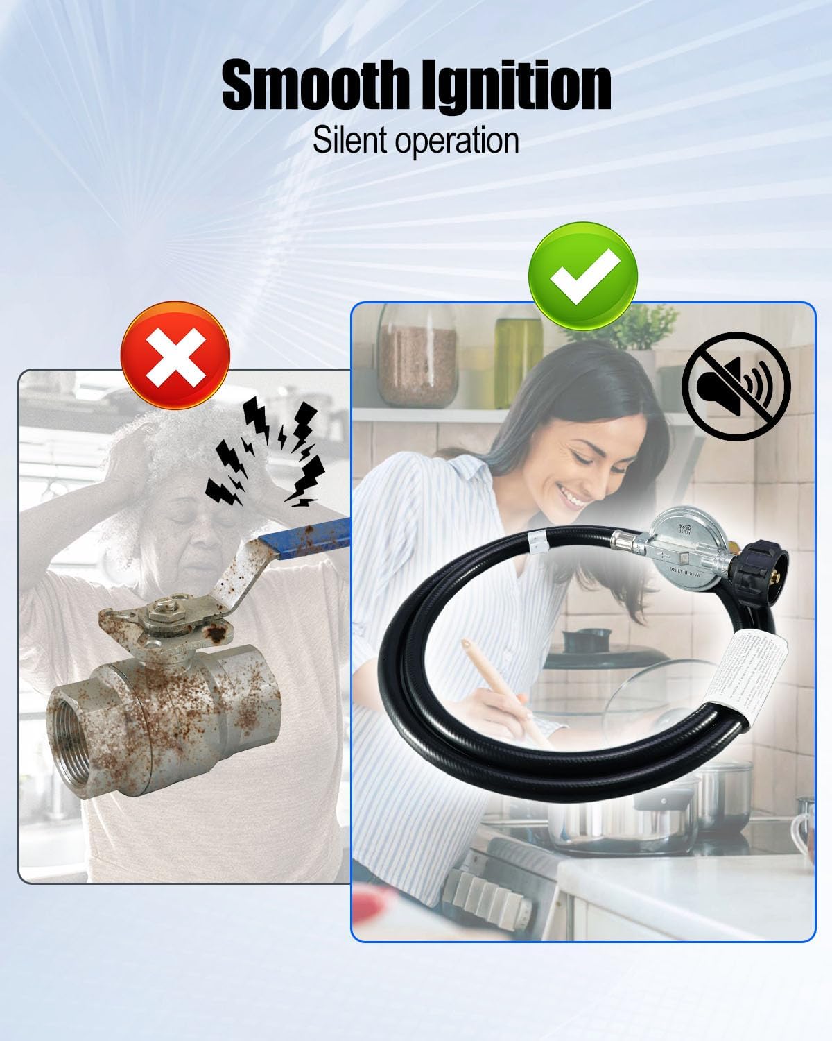 Propane Gas Fire Pit Fireplace Safety Valve Control System Kit with Whistle-Free Gas, Flame Failure Safety Valve, LP Propane Hose with Regulator Max 50,000 BTU