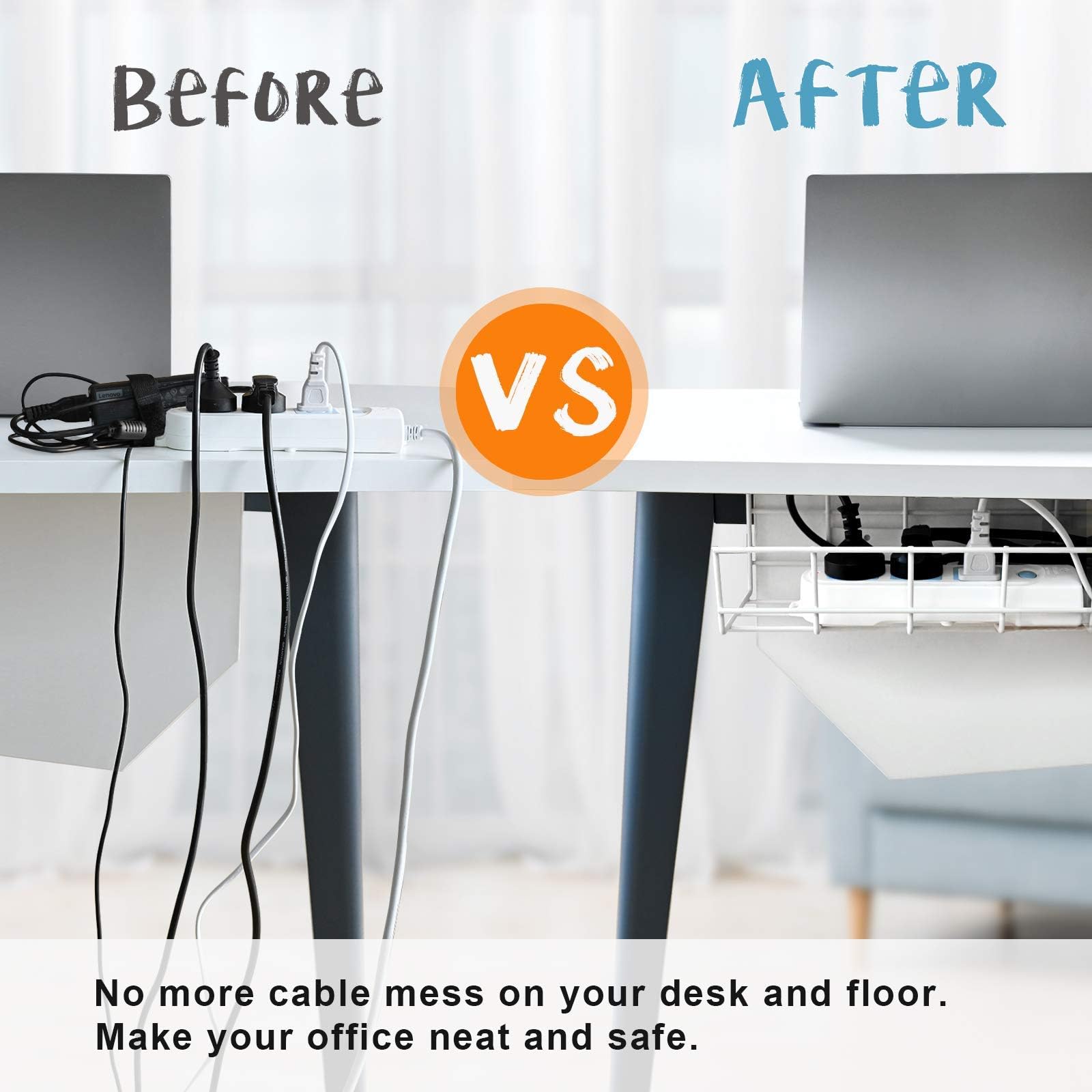 Organizador de cables para debajo del escritorio, paquete de 4 organizadores de cables, bandeja de gestión de cables de alambre de metal para oficina, estudio y hogar. Organizador de cables súper