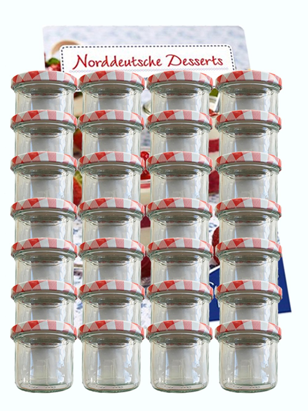 Vitrea 200 x Marmeladengläser kleine 125 ml Gläschen mit Schraub-Deckel Rot Kariert - Einmachgläser - Honiggläser - Sturzgläser Probiergläser für Gastgeschenke & Hochzeit Made in Germany (200)