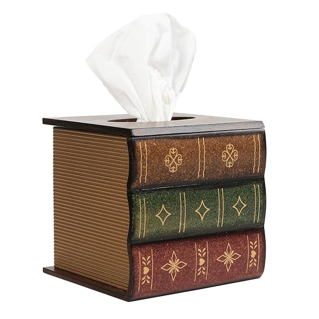 Crafted Classical Retro Wooden Antique Book Tissue Box Cover Square Tissue Holder Dispenser Paper Cover Case Napkin Holder