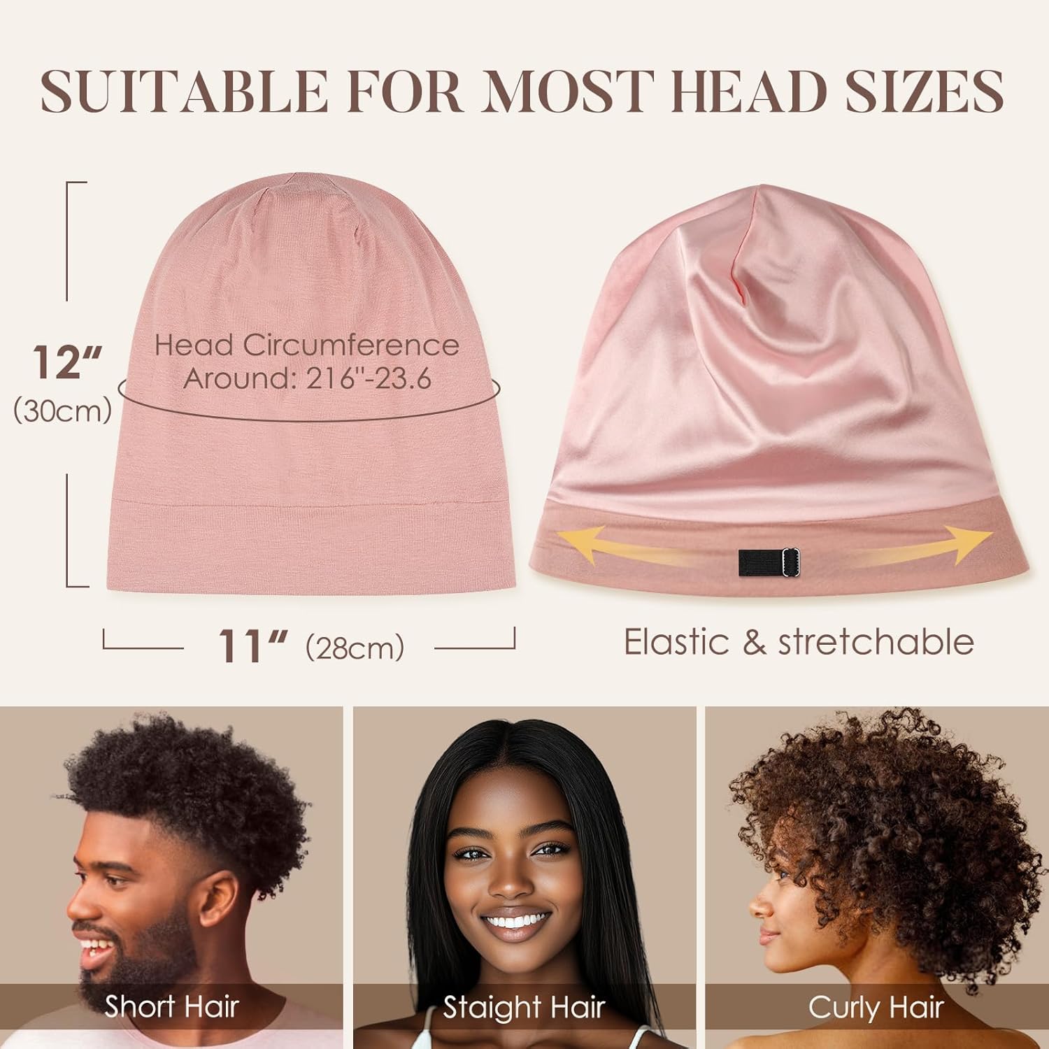 LULUSILK Mulberry Silk Bonnet for Sleeping Women, No More Frizzy Tangled Hair, Stay On All Night Silk Hair Wrap for Sleeping with Adjustable Strap, Silk Sleep Cap for Women and Men, Pink, Pack of 1 - Image 5