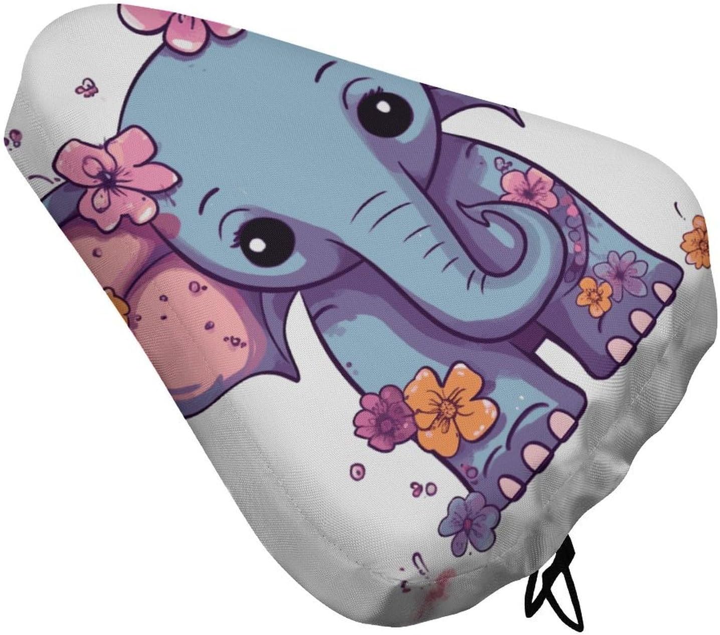 Cartoon Elephant Waterproof Bike Seat Cushion with Drawstring for Women Men Soft Padded Bicycle Seat Cover for Comfort Wide Road Bike Saddles Universal Fit for Mountain Exercise
