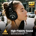 MAONO Professional Studio Monitor Headphones - Over Ear Closed Back Headphones Wired with Detachable Cable for Podcast, Recording, DJ, Music, MH700 Black
