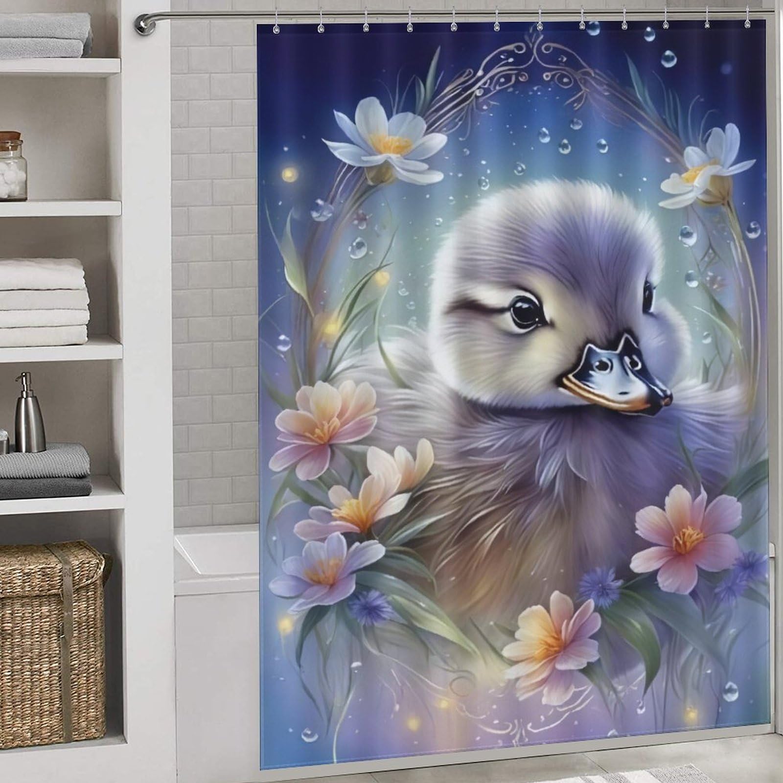 Rideau de douche canard en tissu polyester imperméable 168x183cm pour baignoire