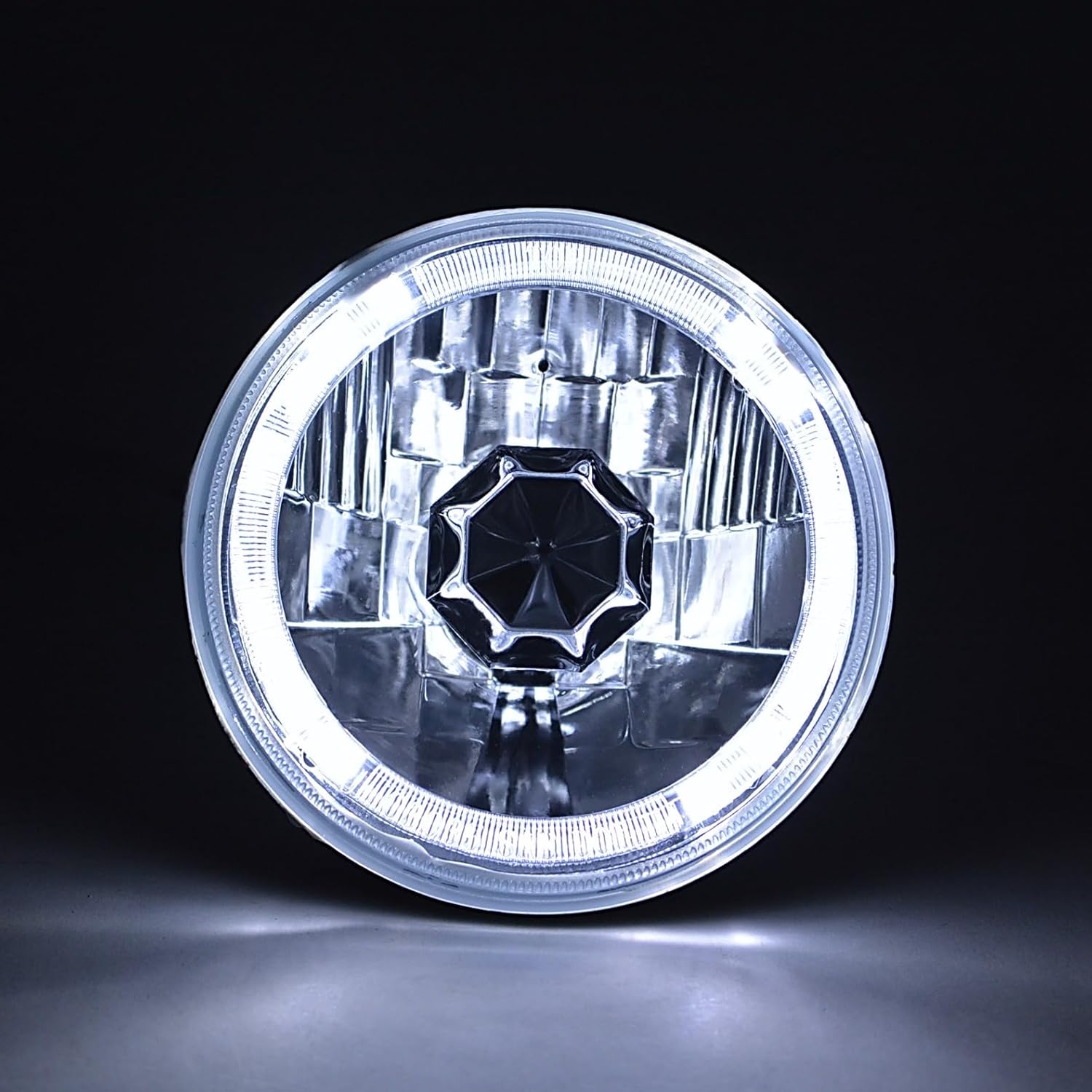 Octane Lighting 5-3/4" H5006 H5001 White Halo Halogen H4 Bulb Crystal Clear Headlight Angel Eye