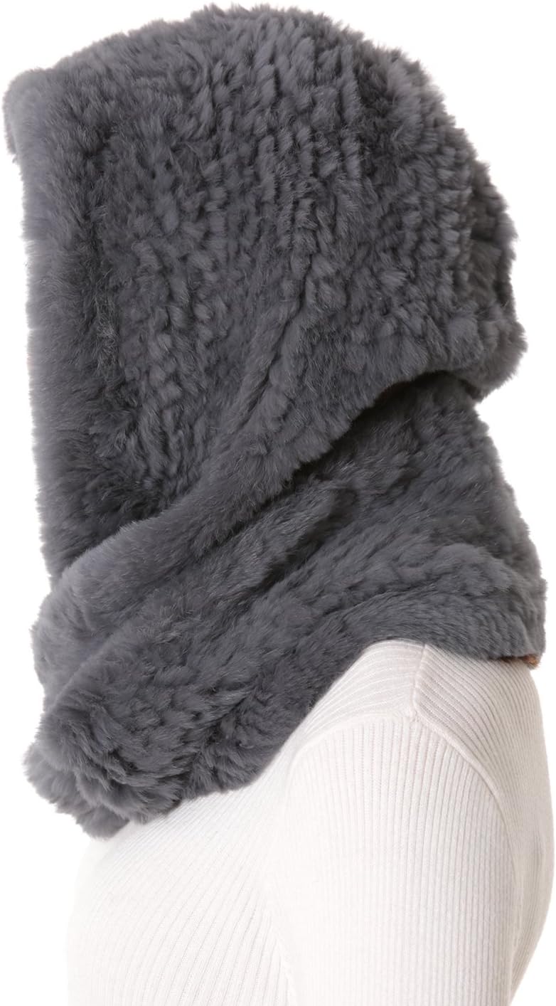 Women's Rex Rabbit Fur Infinity Scarf with Hat