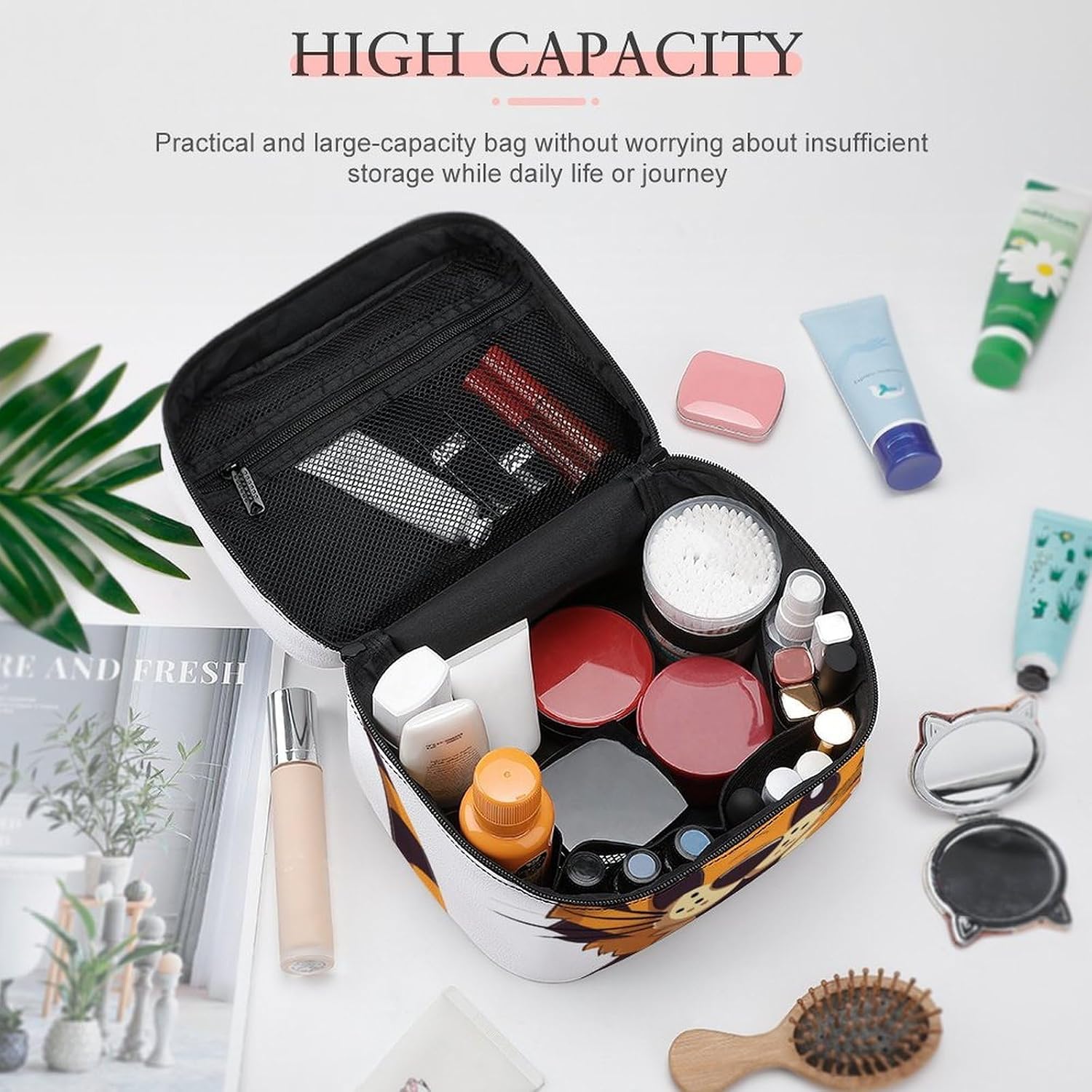 Travel Makeup Bag Portable Large Cosmetic Bag with Handle And Compartment image 4
