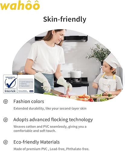 Miniatura 3 de wahoo Guantes de limpieza respetuosos con la piel, guantes reutilizables para lavavajillas con forro de algodón flocado, lavavajillas, cocina, verde