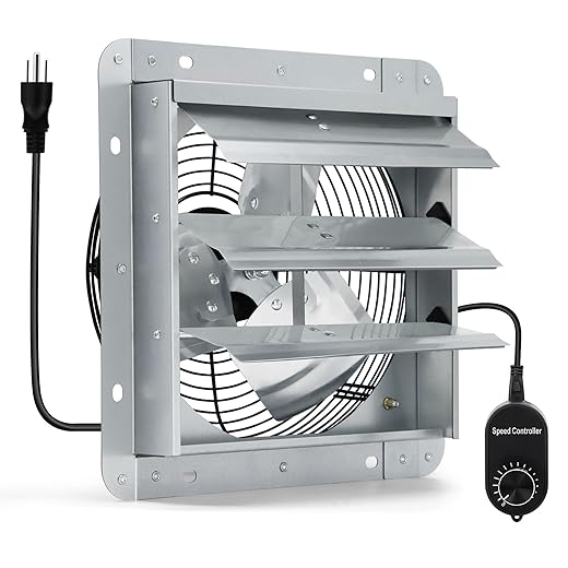 7 Inch Shutter Exhaust Fan with Speed Controller and Power Cord, Wall Mount Attic Fan for Greenhouses, Sheds, Garages, Chicken Coops, Barns Ventilation, 760 CFM