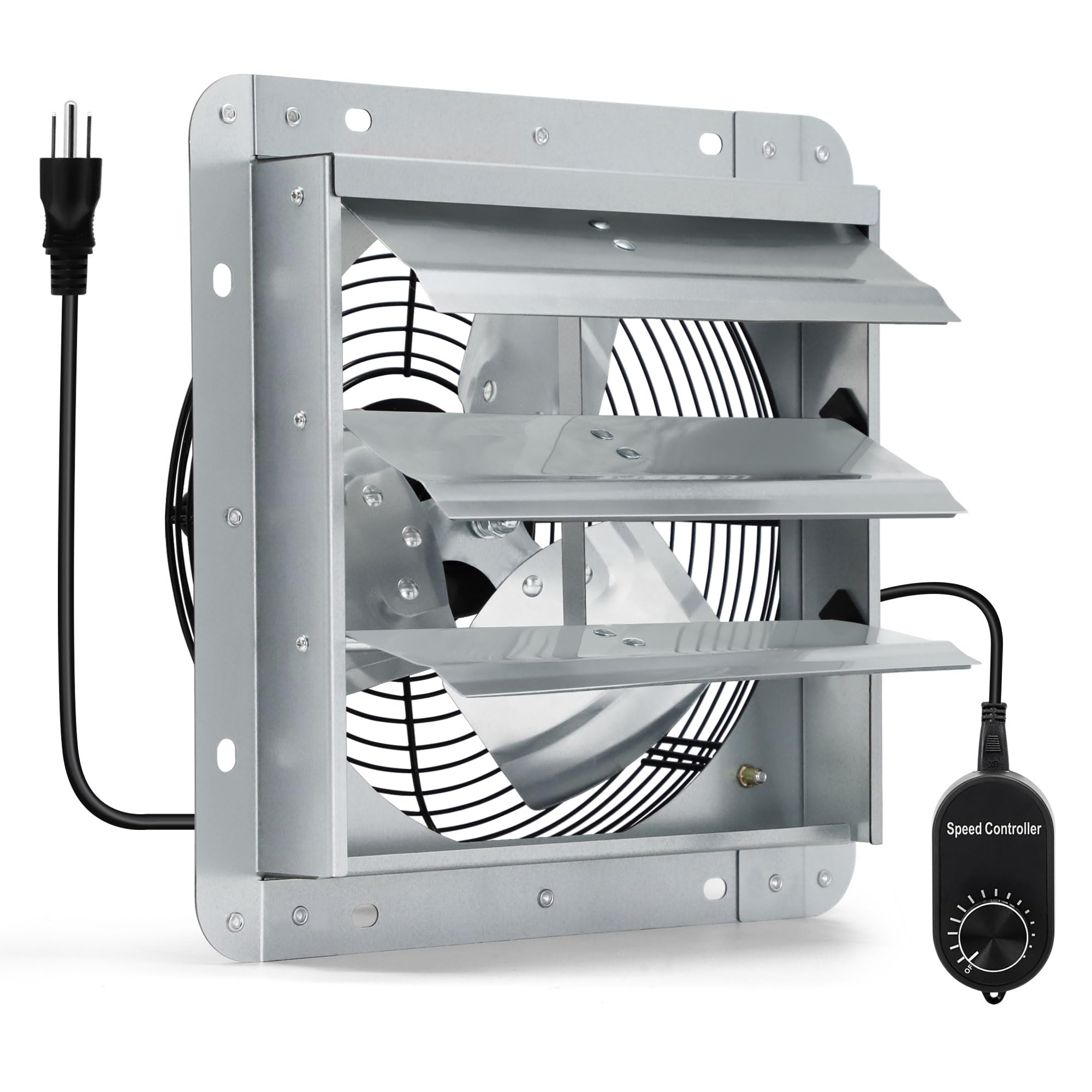 Hipoilk 7 Inch Shutter Exhaust Fan with Speed Controller and Power Cord, Wall Mount Attic Fan for Greenhouses, Sheds, Garages, Chicken Coops, Barns