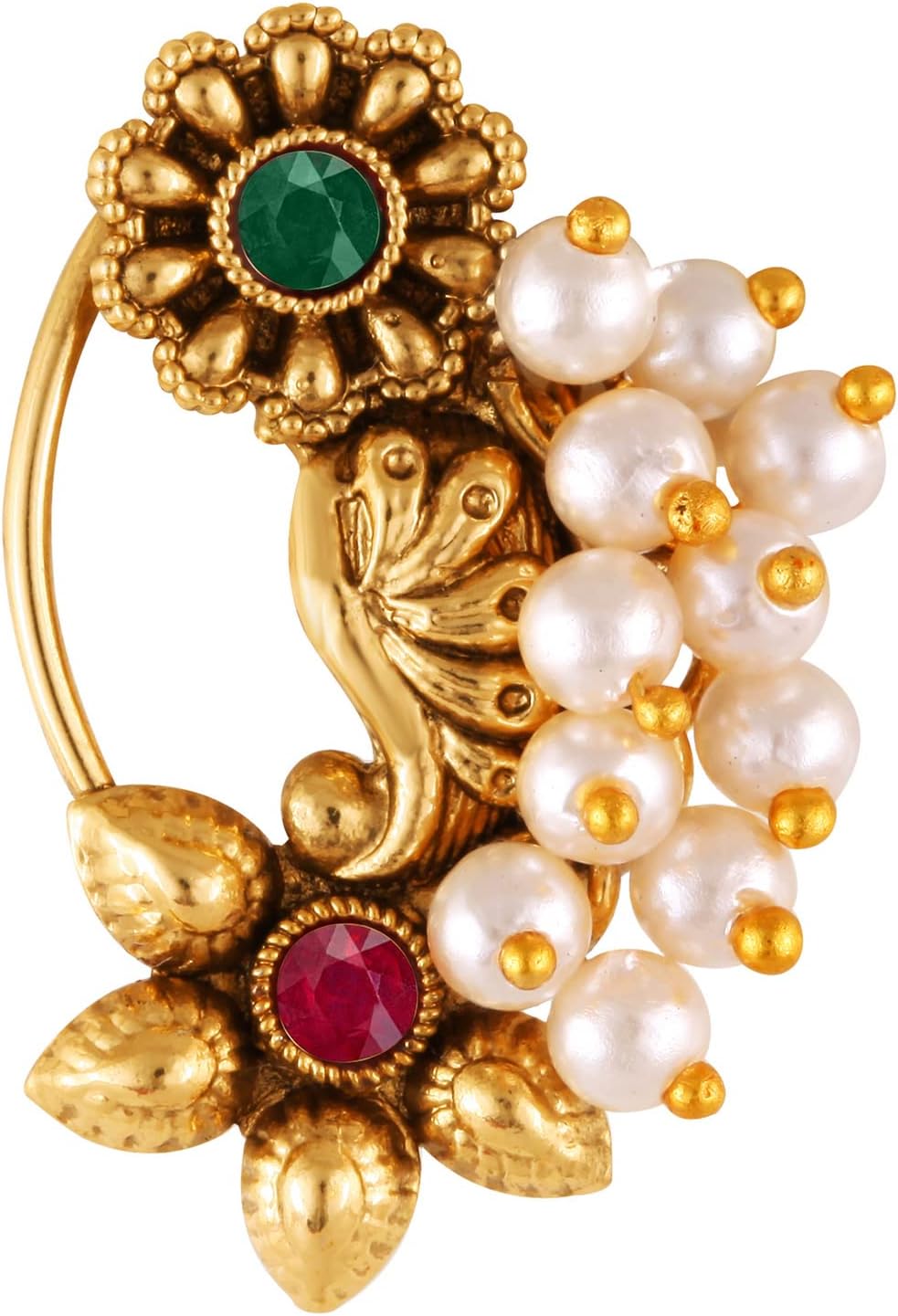 Vighnaharta Gold Plated with Pearl Alloy and Artificial stone Non Piercing Maharashtrian Nath for women (VFJ1180NTH-Press-Multi)