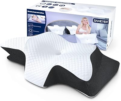 SAHEYER Cuscino ergonomico per il collo, cuscini in Memory Foam Cuscino ortopedico di supporto per il collo Cuscino ergonomico per il sonno laterale per migliorare la qualità del sonno (Nero)