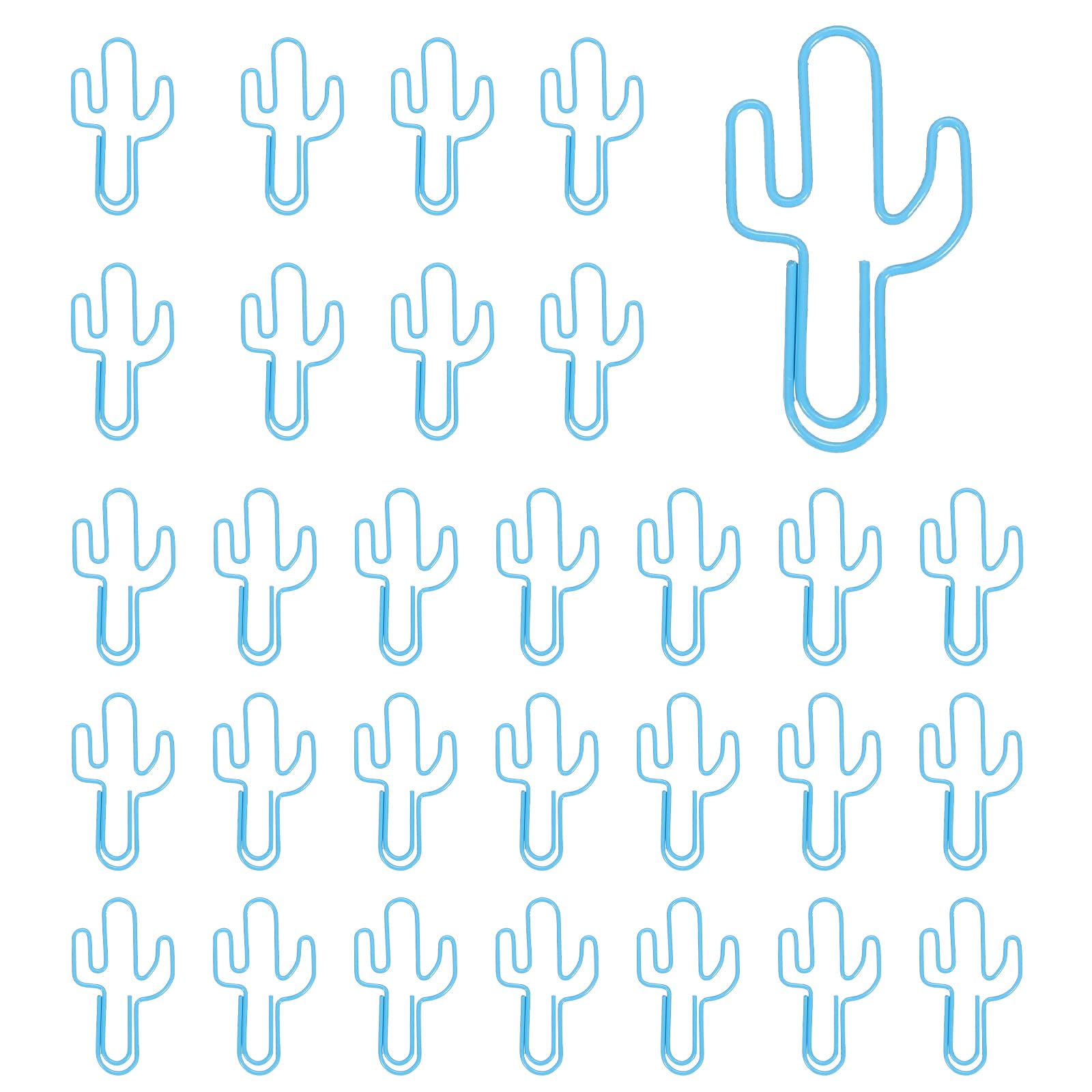 PATIKIL 30Pcs Paper Clip, Cactus Shape Metal Paper Clip Rust-Proof Small Cute Lovely Decorative Bookmarks for Notebook Document Office Home Supplies, Blue