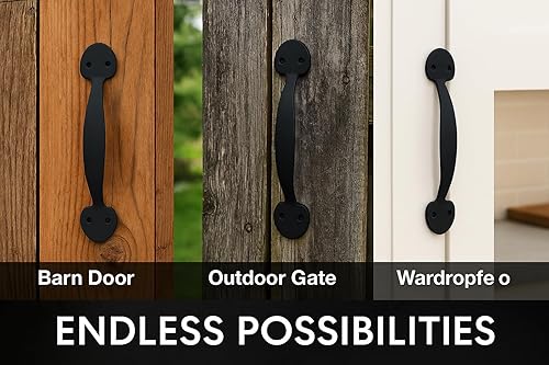 Vista 50 de Manija rústica de 8 pulgadas para puerta de granero, tirador de acero negro para puertas correderas, puertas, garajes, cobertizos, vallas, armarios