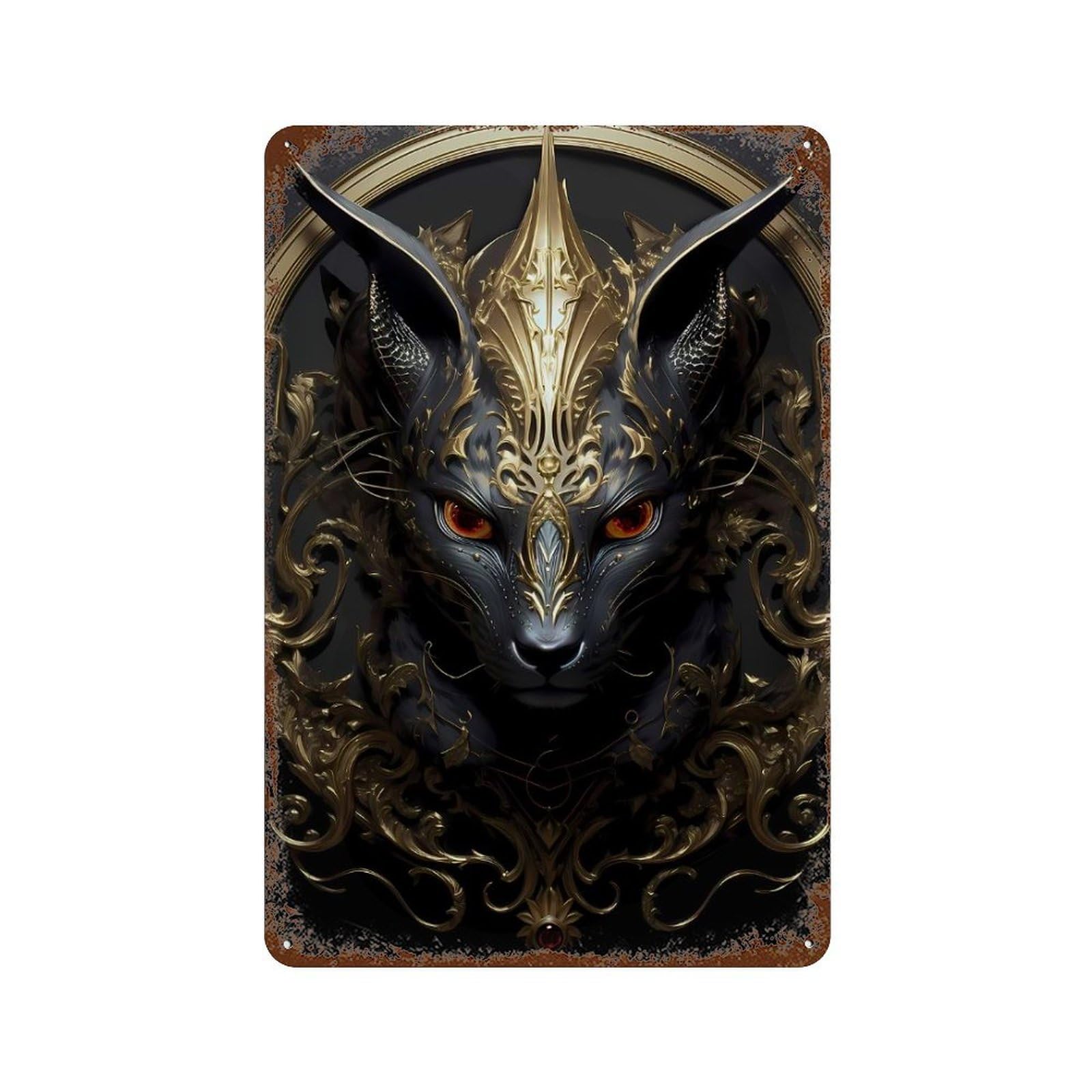 Golden Feline Majesty Distressed Metal Wall Sign 11.8"x7.9", for Basement, Hobby Room And Garage Decor, Shabby Chic Decor