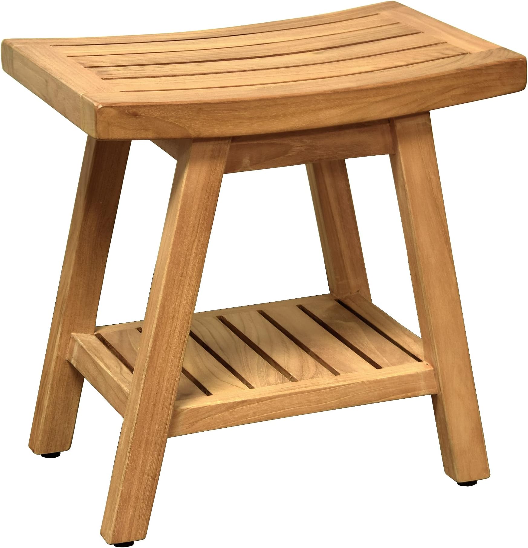Asta Saba Solid Teak Indoor Outdoor Shower/Bath/Spa Stool Bench with Bottom Shelf, Fully Assembled, TB-115A