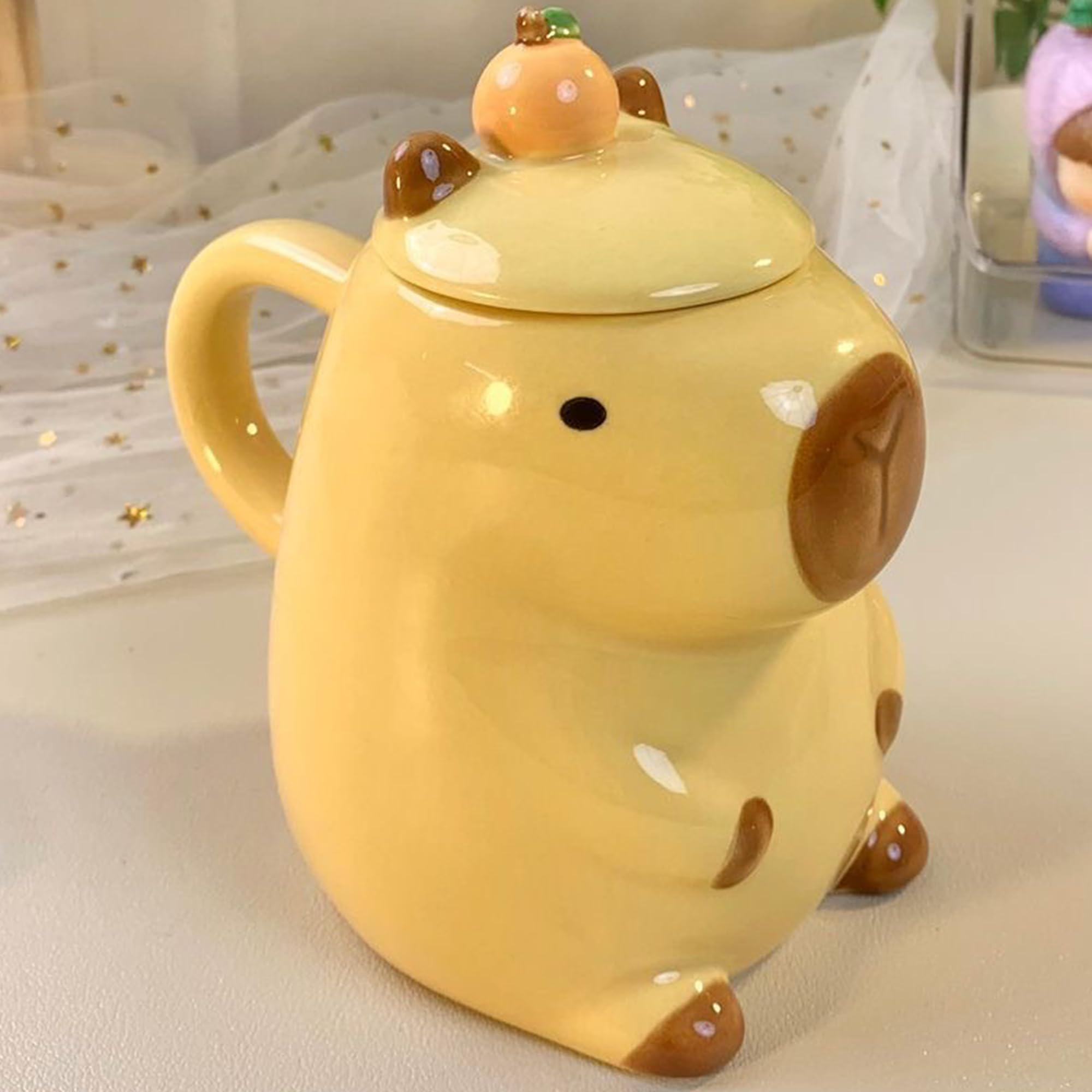 Disoza 450 ml kubek Capybara Słodkie kubki Kubek do kawy Prezent urodzinowy Kubek do herbaty z pokrywką Kubek do kawy dla dziewczyny Kobiety
