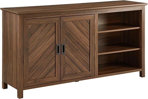 Walker Edison Moderno aparador de buffet ranurado de madera con almacenamiento abierto, puertas de gabinete de almacenamiento para entrada, consola