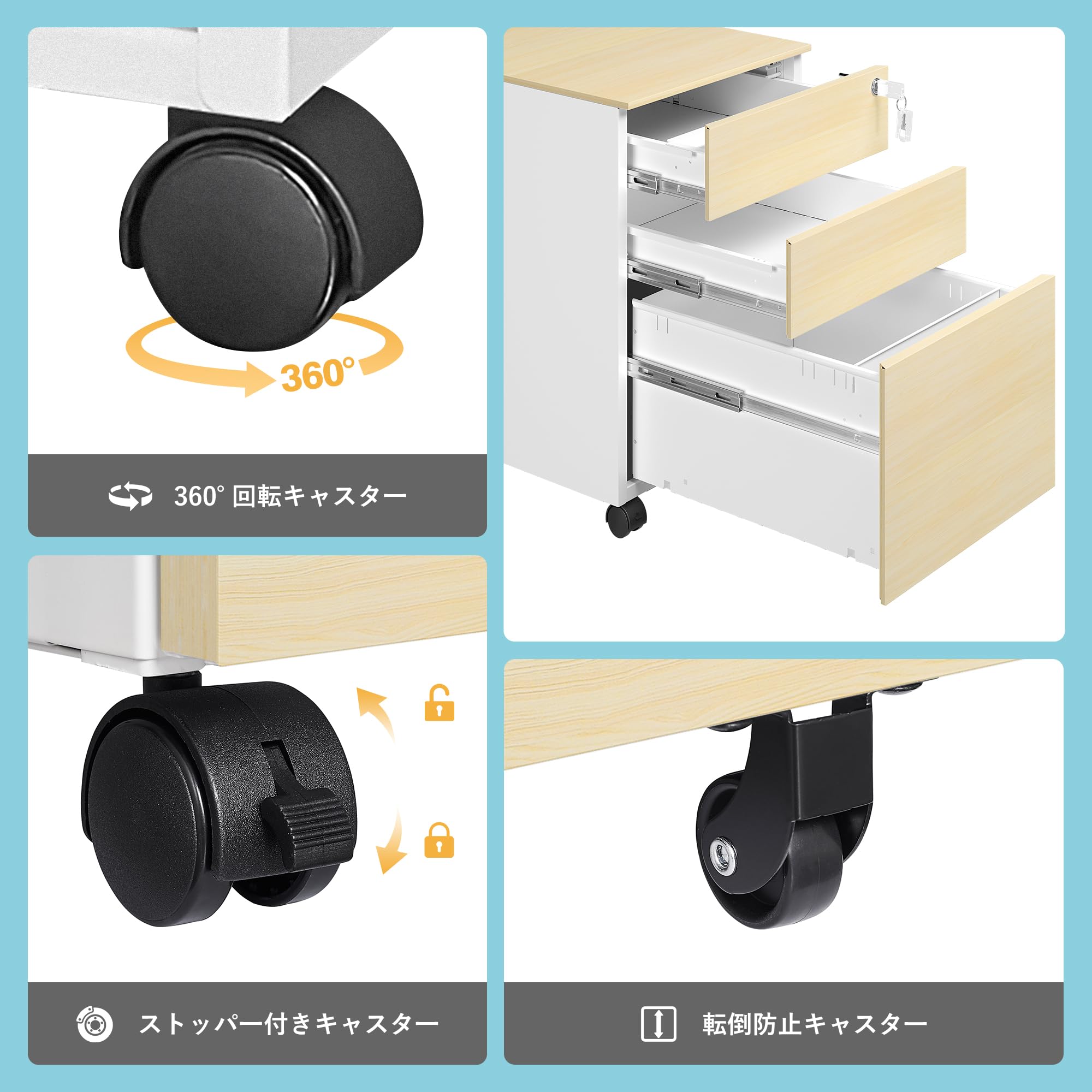COOLIVE 鍵付きキャビネット キャスター付き 3段 スチール製 黒 Amazon.co.jp: COOLIVE デスクワゴン キャスター付き 3段
