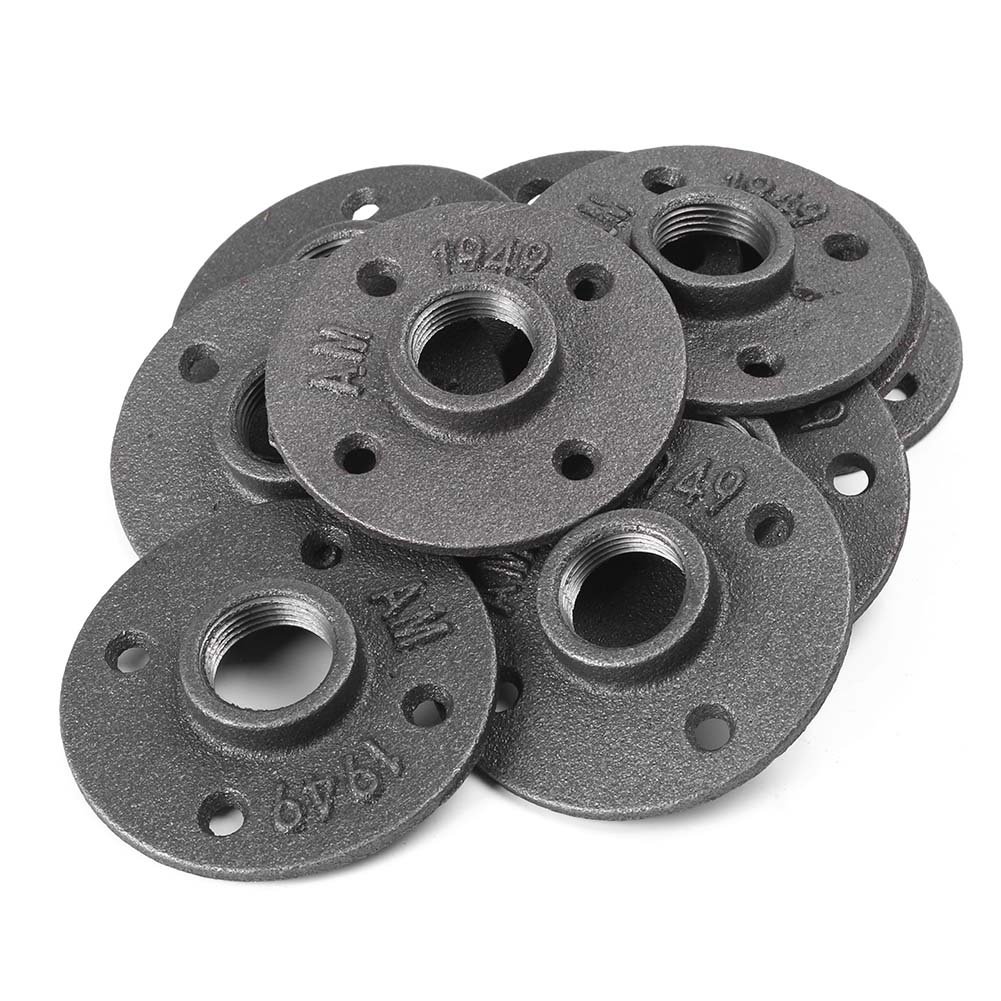 Mallofusa 10Pcs 3/4 Inch Black Malleable Iron Pipe Floor Flange Pipe Fitting, Perfect for Industrial Pipe Furniture and DIY Decor