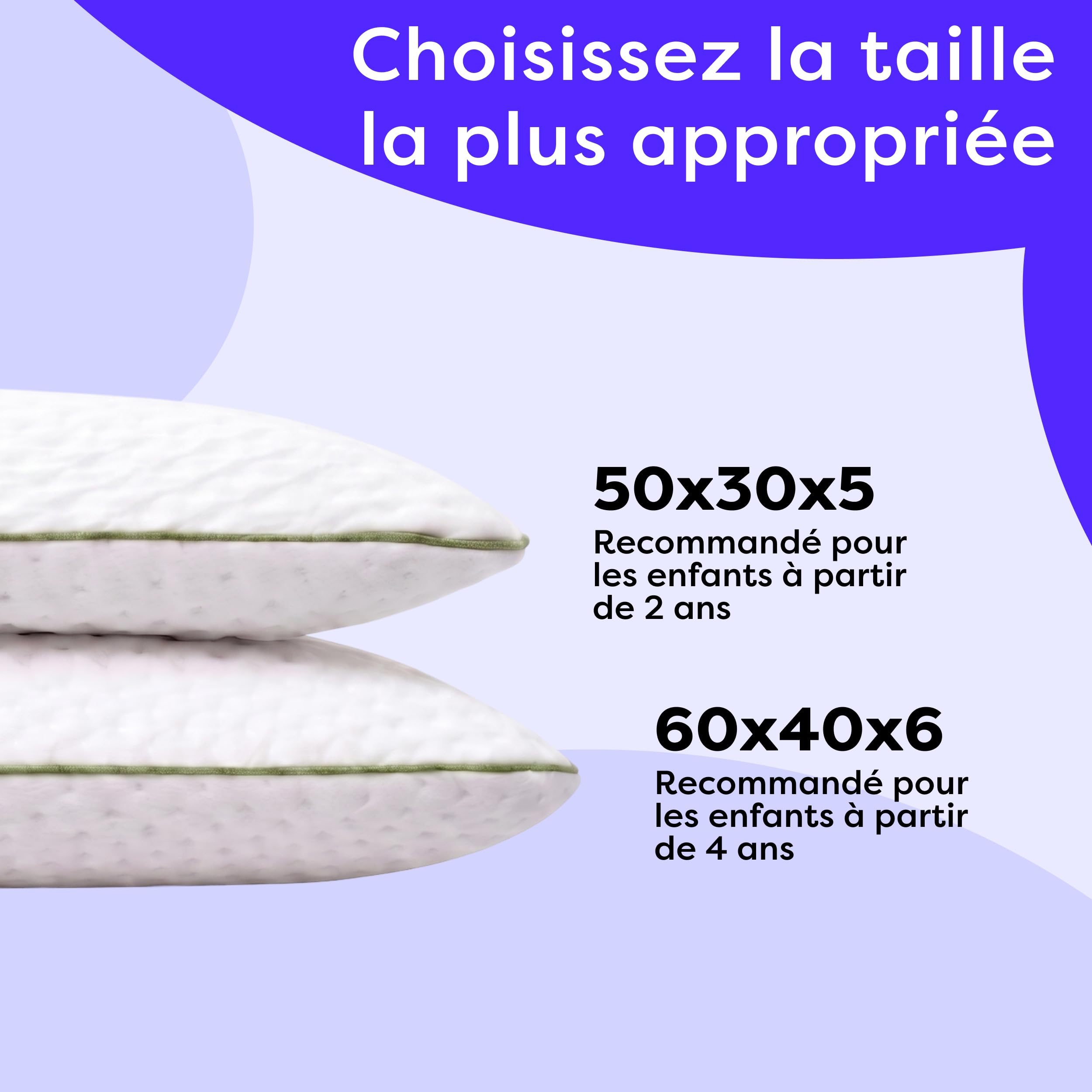 Wolkenfeld Oreiller Memoire Forme pour Enfants dès 2 Ans 50x30x5 cm – Oreiller Ergonomique, Doux et Respirant pour Un Sommeil Sûr – Certifié Oeko-TEX – Housse en Fibre Tencel Hypoallergénique