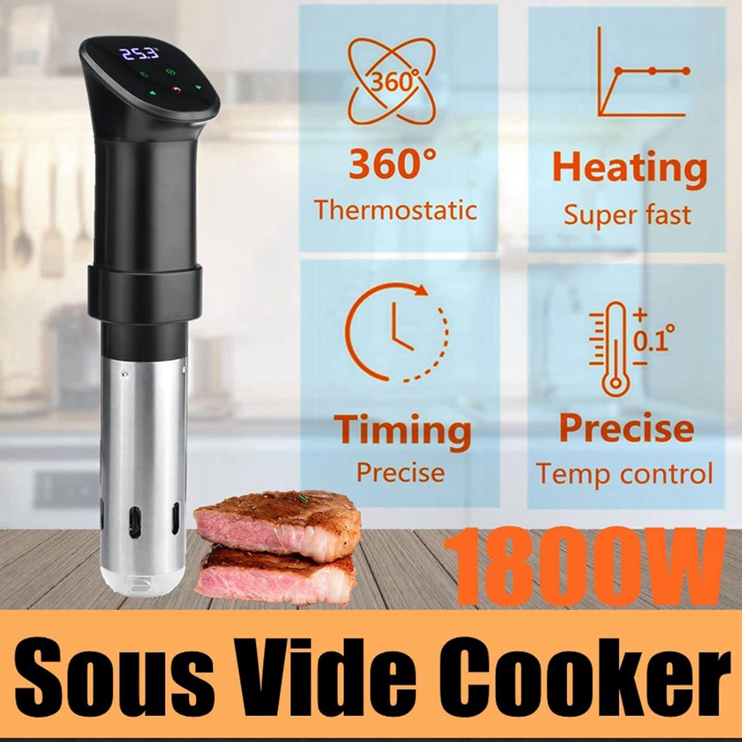 Sous Vide Cooker Machine, Immersion Circulator Machine, 1800W Sous Vide Precision Cooker with Accurate Temperature and Time, Used for Hotels, Restaurants, Kitchens