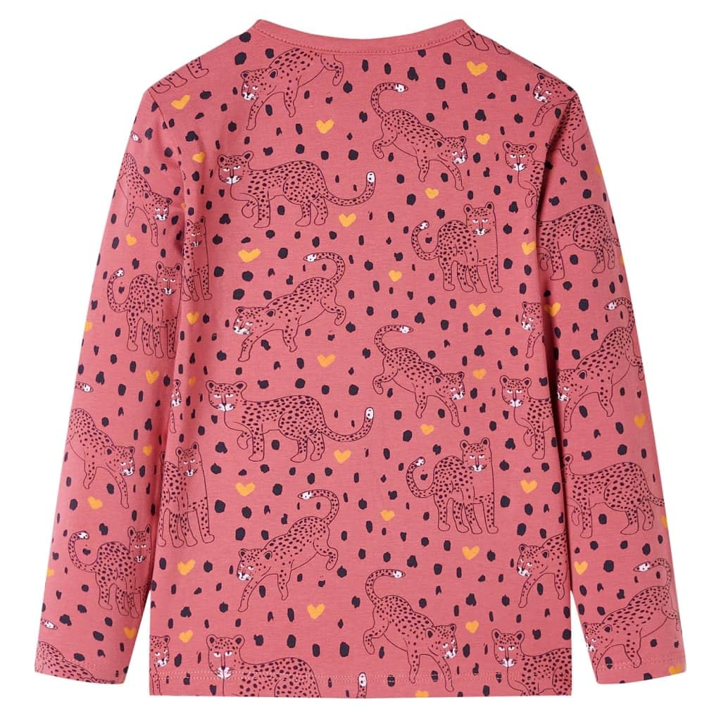 Pigiama per bambini a maniche lunghe rosa antico in cotone 95% morbido e traspirante con elastico in vita e motivo leopardato per bambini 92 adatto come accogliente tuta da casa per l'estate e