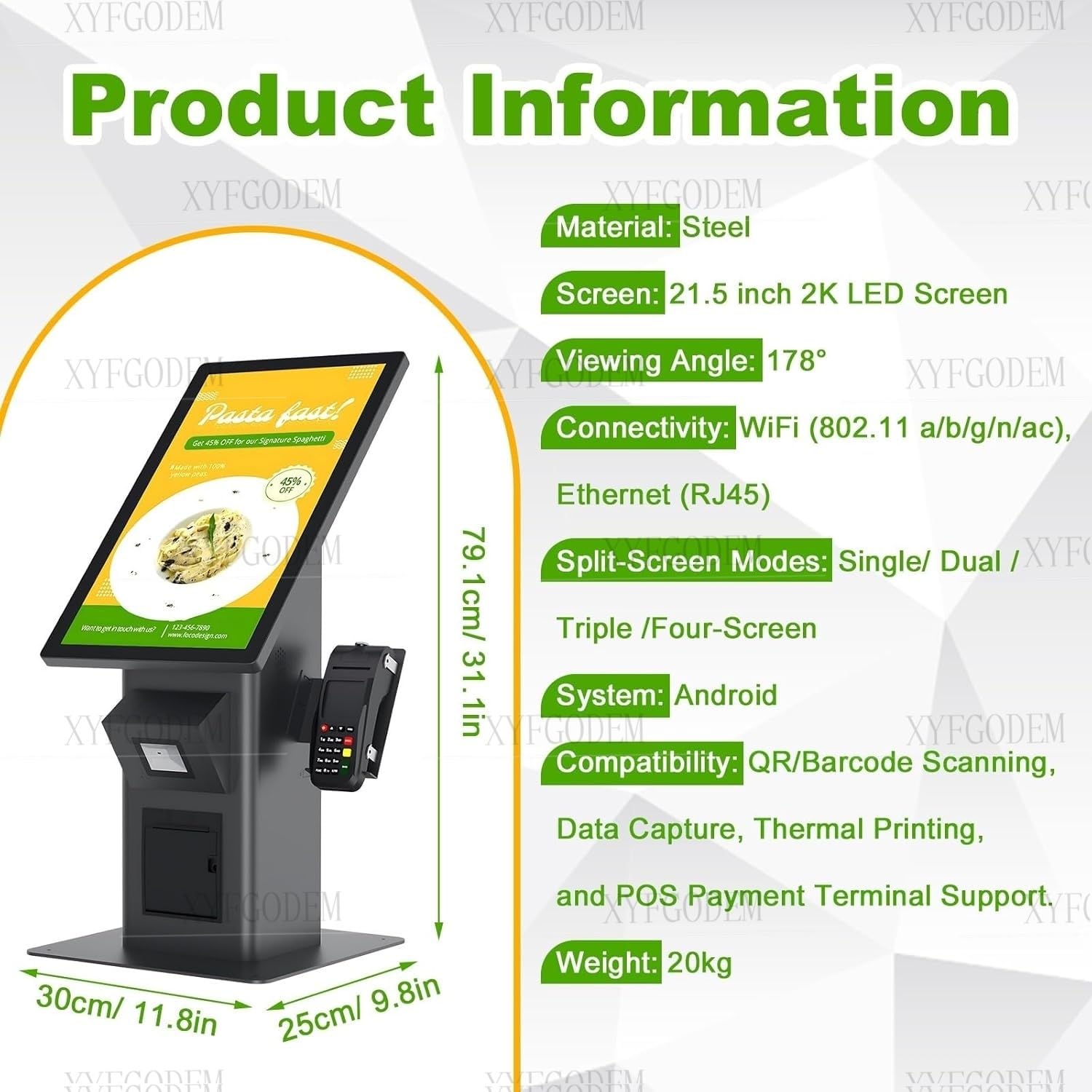 Chiosco di autoservizio 21,5" con touch screen FHD, terminale ordini per ristoranti e negozi
