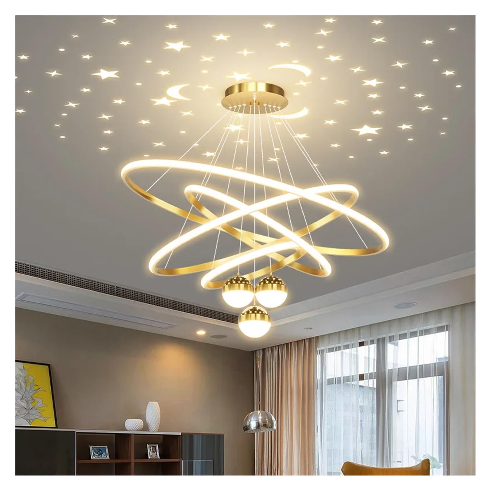 Nowoczesna lampa wisząca LED w stylu nordyckim w kolorze czarnym i złotym, idealna do salonu, sypialni lub kuchni (30-40-60 cm, z pilotem)