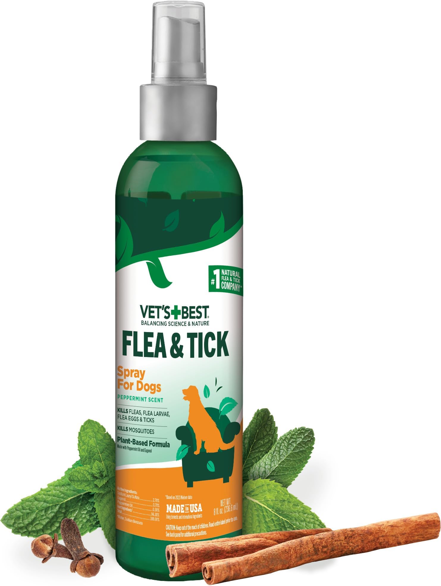 Natural Flea and Tick Spray for Dogs – Plant-Based Flea Repellent with Certified Essential Oils – Natural Pest Control and Prevention – Non-Toxic Formula for Home Use – 8 oz Bottle