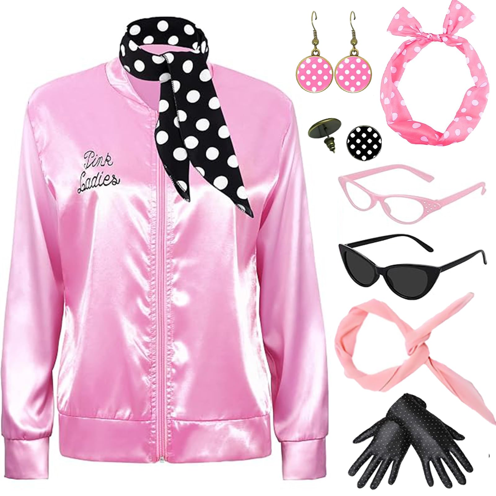 Aleshime Pink Ladies Jacket Grease Fancy Dress Women with Accessories