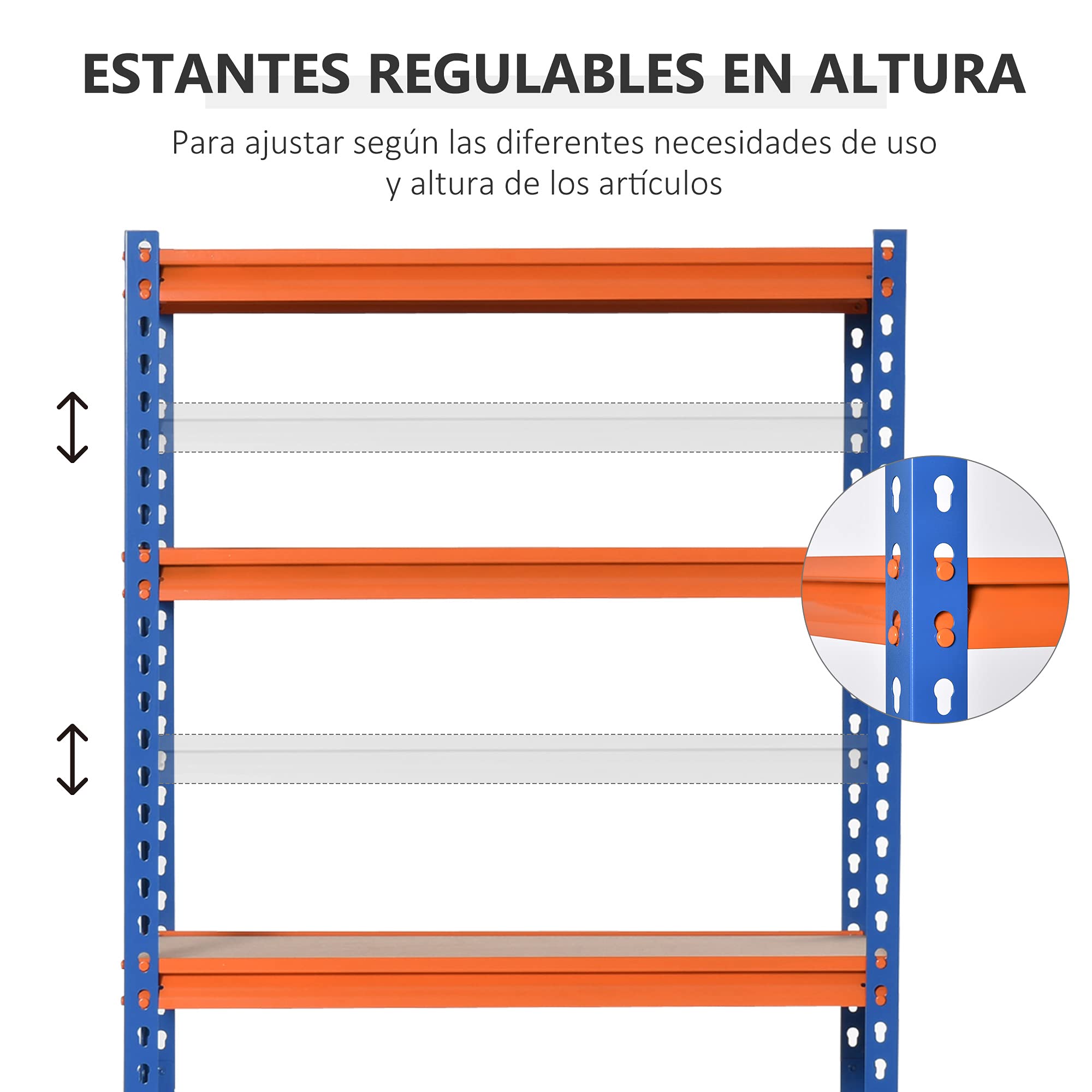 HOMCOM Estantería Metálica de Almacenaje 80x40x182 cm Azul y Naranja | 5 Niveles Ajustables en Altura, Carga Máxima por Estante 300 kg, para Almacén Garaje Taller
