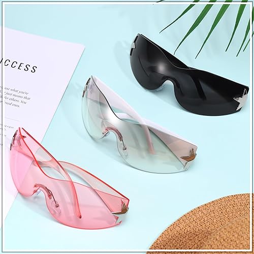 Miniatura 7 de 3 Pairs Rimless Y2K Sunglasses for Women Men Trendy Shield Wrap Around 2000S Sun Glasses Fashion Cool Star Glasses