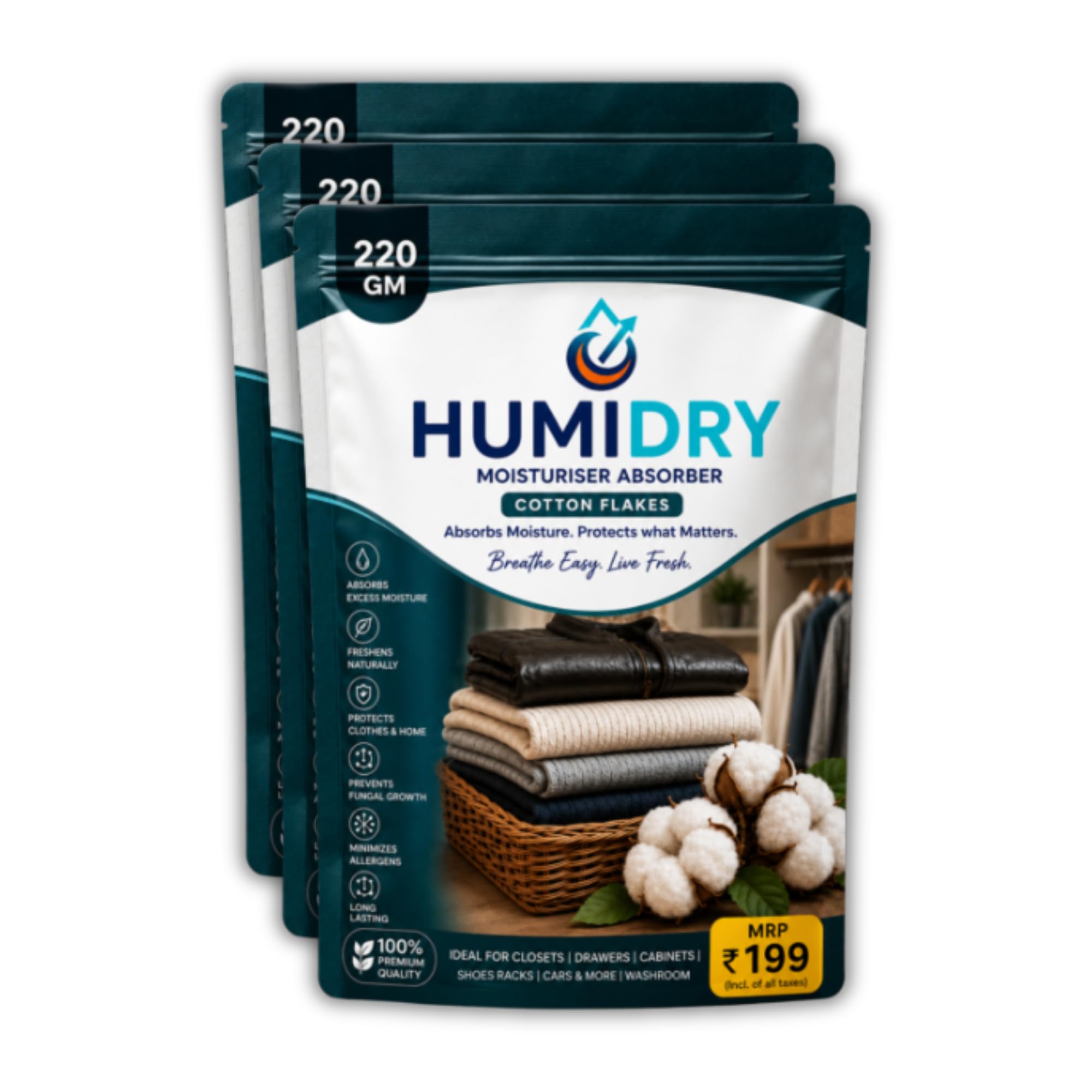 Moisture Absorber 220g Humidity Absorbing Dehumidifier for Wardrobe, Closet, Cabinet, Drawer, Shoe Rack, Bathroom & Car-image-11
