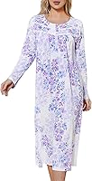 Vista 1 de JRYNOEU Camisones largos de algodón para mujer, vestidos de noche de manga larga, ropa de dormir de longitud completa, camisón suave para descansar