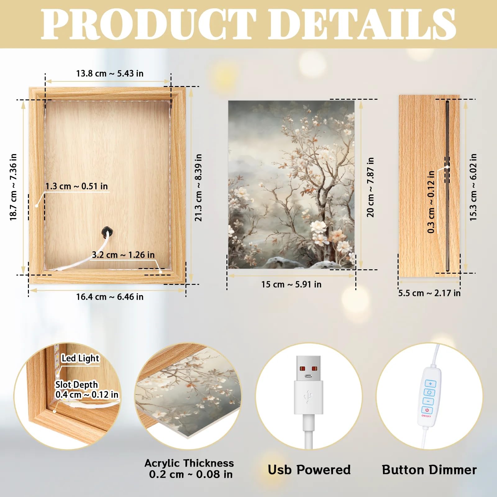 Light Up Painting, Tree of Life Wall Art Picture Light Abstract Tree Light Up Desktop Art Frame, 10 Brightness, USB Powered, 3 Lighting Modes, Anxiety Relief Decor Gift for Bedroom Home