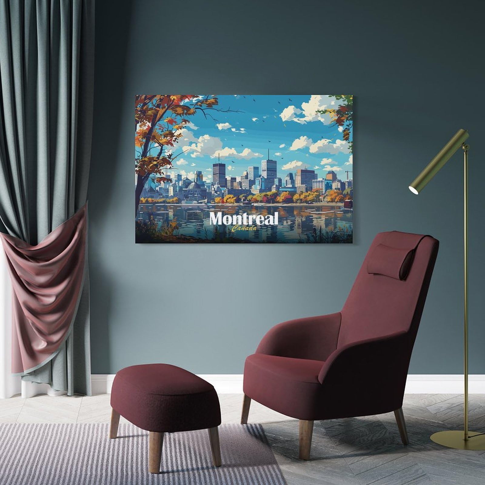 Junmoney Canvas Wall Decor Montreal Cityscape, 20x30inch(50x75cm), for Bedroom, Guest Room Or Reading Nook, Decorative Wall Art for Cosy Rooms