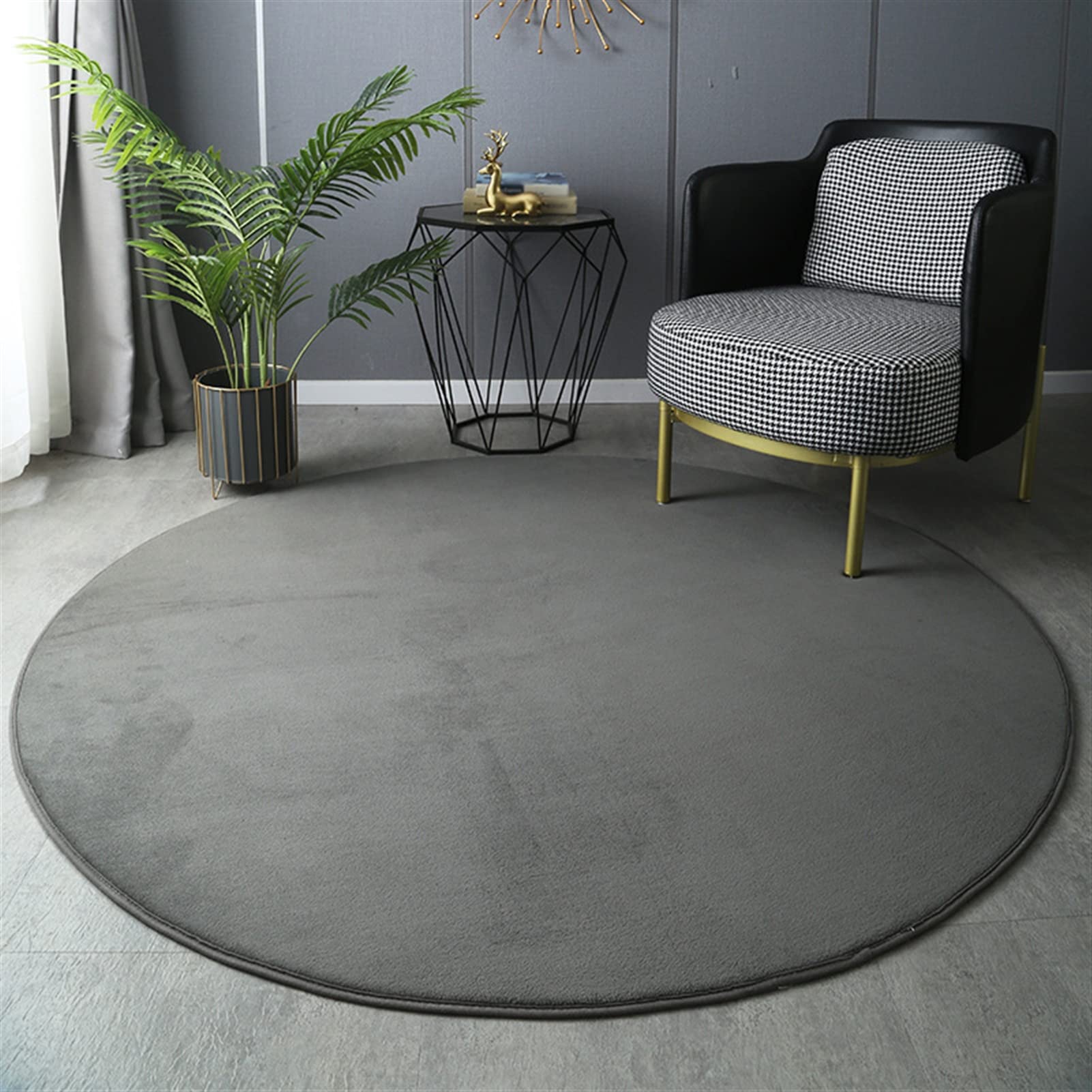 GIBZ Round Area Rug Coral Velvet Soft Thick Carpet Solid Non Slip Mat Memory Foam Pad for Nursery Living Room Bedroom, Dark Grey, 2'