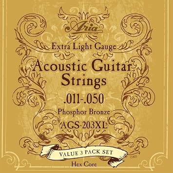 Aria AGS-203XL Folk Guitar Strings 3 Pack 11-50 Extra Light