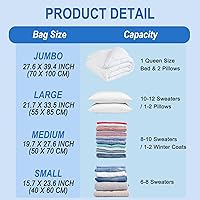 Vista 5 de Vacuum Storage Bags with Hand Pump, Plastic Packaging Bags, 80% Space Saver Vacuum Seal Bags for Clothing, Travel Lugggage, Blankets, Comforters, 16