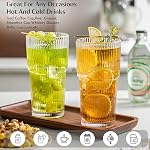 20oz Ribbed Glass Tumbler Set of 4 – Large Capacity Drinking Glasses for Iced Coffee, Water, Juice, and Cocktails – Elegant Modern Glassware for Everyday Use and Special Occasions