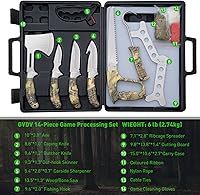 Vista 2 de GVDV Juego de cuchillos de caza, kit de aderezo de campo de ciervos, juego de procesador de juego con desollador de gancho intestinal, esparcidor