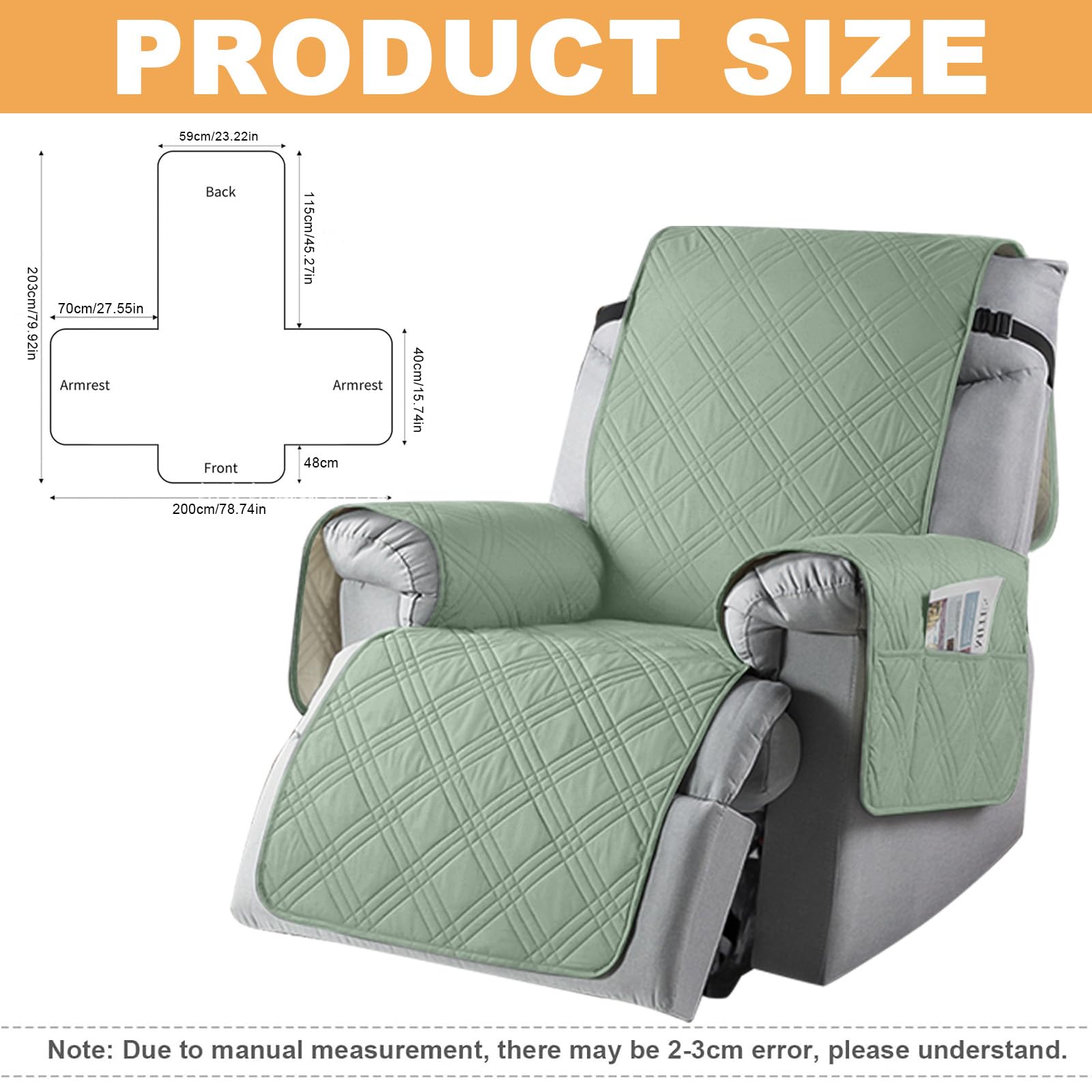 Copripoltrona 1 Posto Relax Reclinabile Impermeabile con Tasche,Antigraffio, Antimacchia, Antiscivolo, Materiali Spazzolati con Elastico Regolabile per Sedie a Sdraio