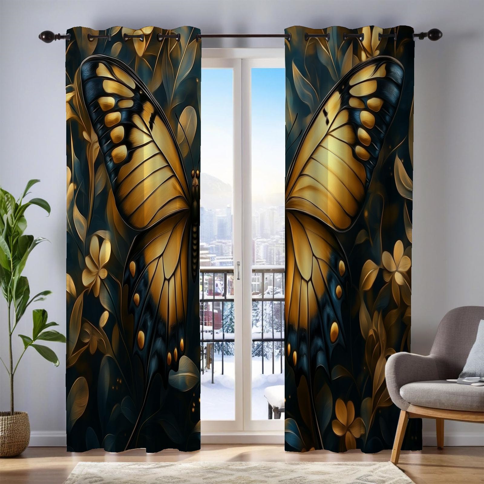 Rideau occultants à oeillets motif papillon féerique pour une ambiance douce