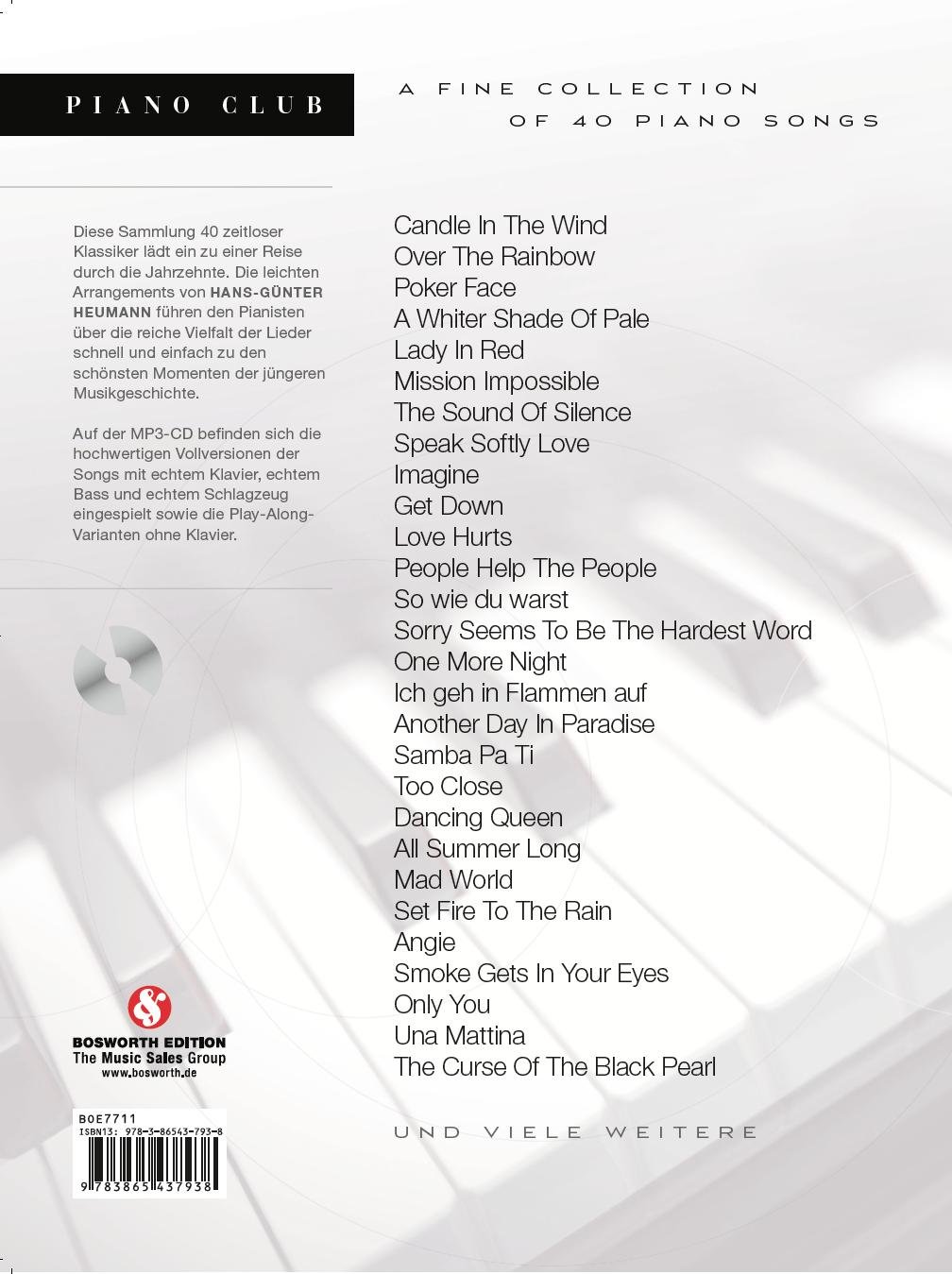 Piano Club: A Fine Selection Of 40 Piano Songs. Comprend CD