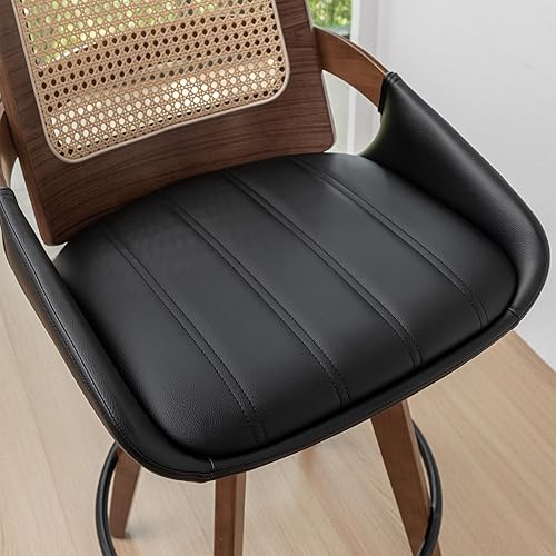 Miniatura 7 de Juego de 2 taburetes de bar de altura de mostrador, taburetes giratorios de 26.4 pulgadas con respaldo de bastón, asiento tapizado, brazos curvos,