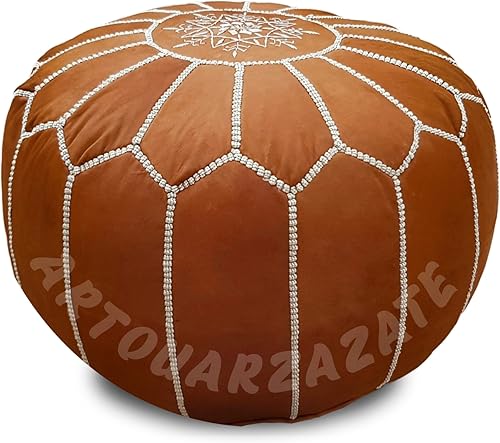 Miniatura 4 de ARTOUARZAZATE Funda de puf otomano de cuero marroquí de alta calidad, taburete otomano Hassock 100% cuero natural real, regalos para el hogar,