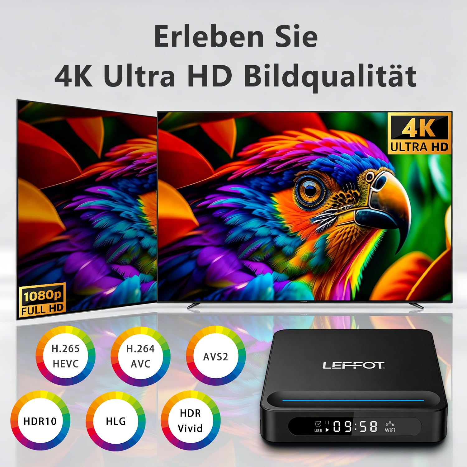 Android 14.0 TV Box 2026, LEFFOT L1 4K TV Streaming Box, 2GB RAM 16GB ROM