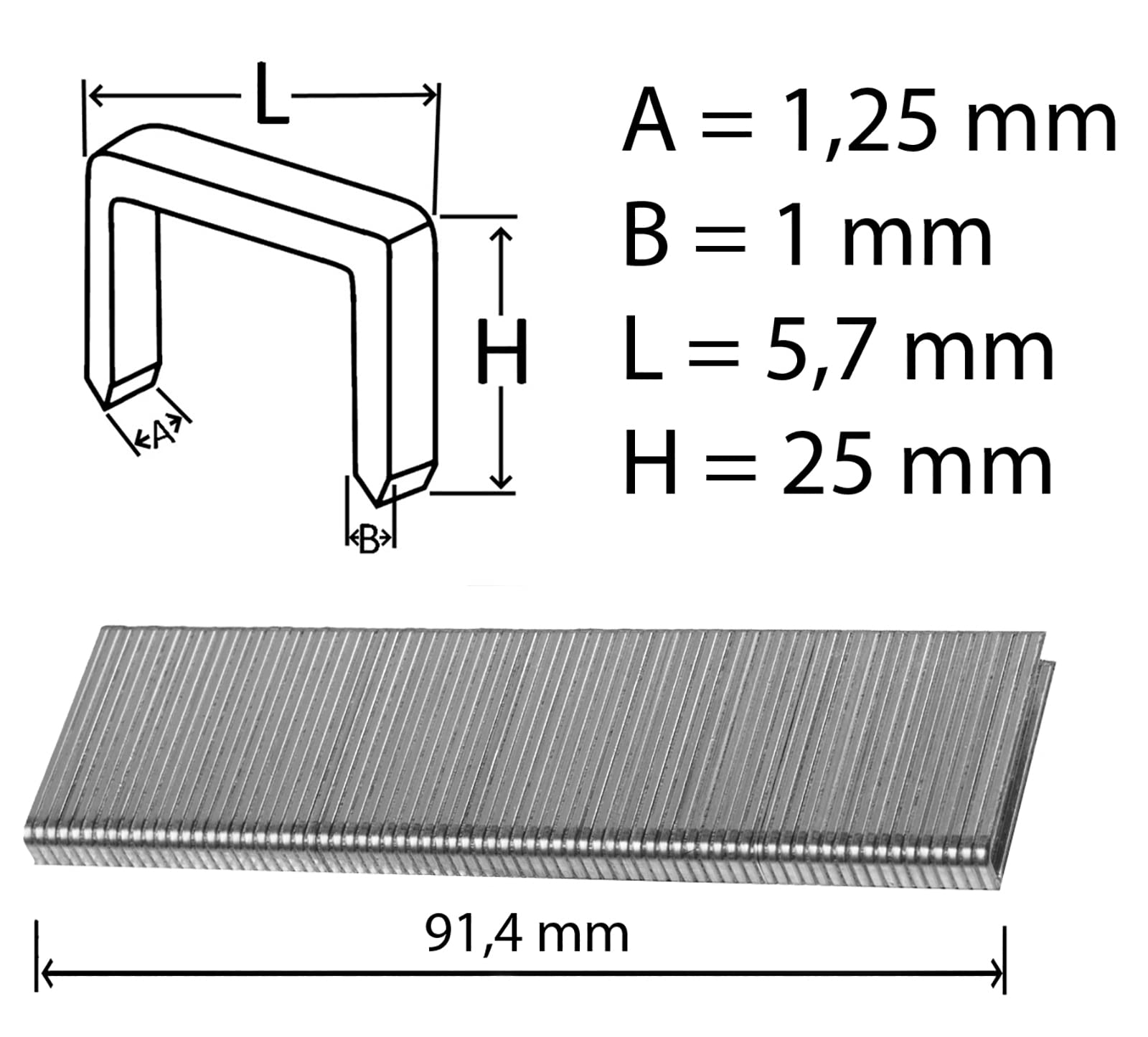 AERZETIX - C58773 - Lot de 2500 agrafes à couronne étroite - 25x5.7x1 mm - pour agrafeuse cloueuse pneumatique GA18 - accessoire d'agrafage bois meuble tapisserie menuiserie - en acier