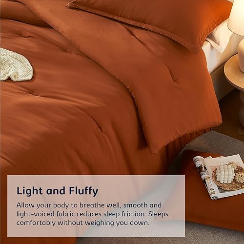 Miniatura 5 de Quataly Juego de edredón tamaño individual terracota para niños, juegos de ropa de cama ligera de 2 piezas, juego de ropa de cama individual bohemio